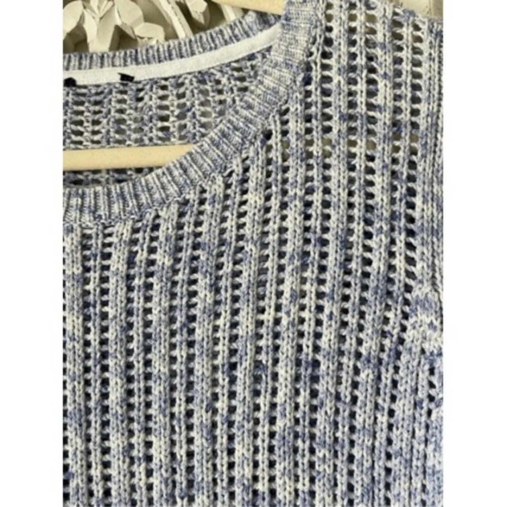 Talbots Women's Blue White Marled Knit Crew Neck Sweater Cotton Size Medium - Picture 5 of 5